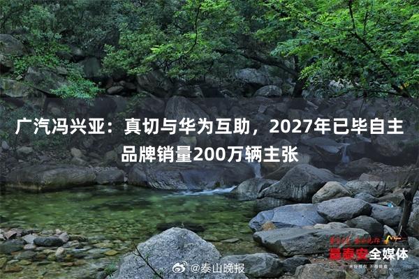 广汽冯兴亚：真切与华为互助，2027年已毕自主品牌销量200万辆主张